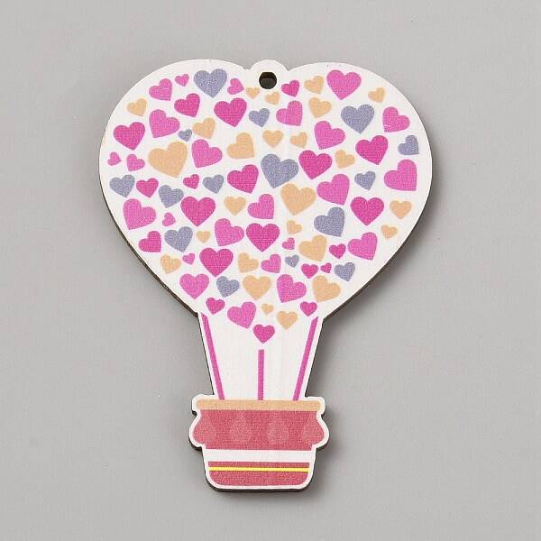 Single Face Printed Heart Wood Big Pendants
