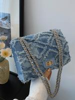 Women's Fashion Chain Strap Denim Rhombus Rough Edge Shoulder Bag, Crossbody Shoulder Bag, Unique Stylish Chain Bags, Casual ...