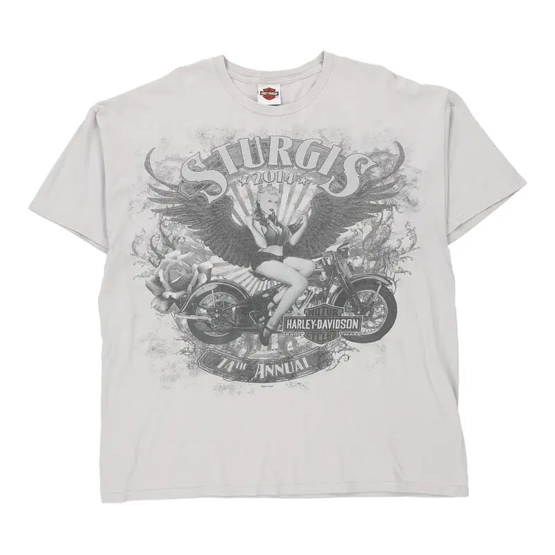 2014 Sturgis Harley Davidson Graphic T-Shirt - 2XL White Cotton