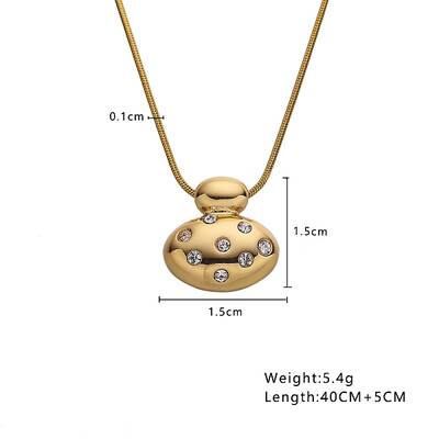 Golden Tone Stainless Steel Crystal Rhinestone Round Snake Chain Pendant Necklaces