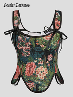 Scarlet Darkness Vintage Corset Top for Women Renaissance Floral Lace Up with Side Zipper Tummy Control Backless Bustier Wedd...