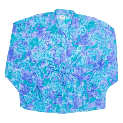 CV Womens Printed Blouse Blue Collared Long Sleeve Floral L