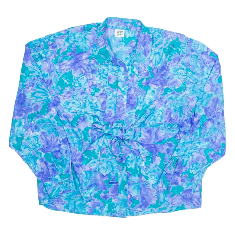 CV Womens Printed Blouse Blue Collared Long Sleeve Floral L