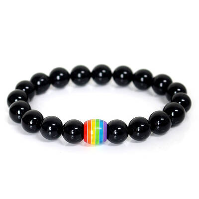 Natural Dyed & Heated Black Agate Round Beaded Stretch Bracelets
