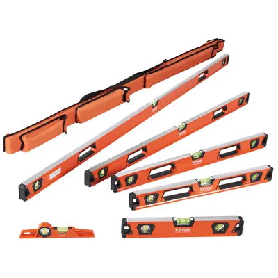 VEVOR Magnetic Torpedo Level, 78/48/32/24/16/10 in Mechanical Level Set, Bubble Vials Ruler for 45/90/180 Degree, Aluminum Al...