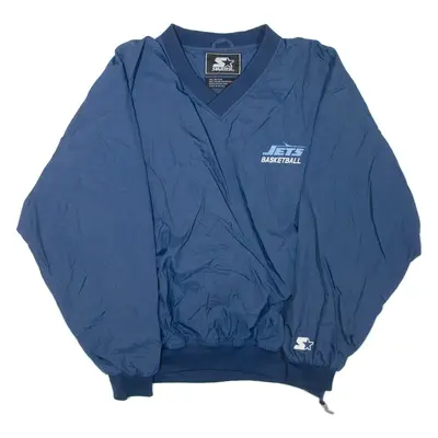 STARTER Jets Basketball Mens Pullover Jacket Blue Nylon XL