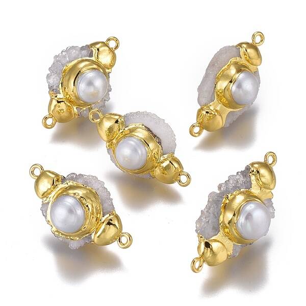 Natural Druzy Quartz Crystal Links Connectors