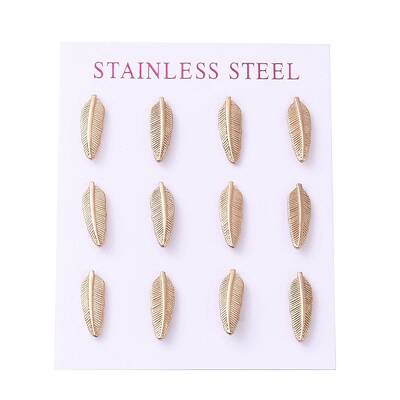 Ion Plating(IP) 304 Stainless Steel Feather Stud Earrings