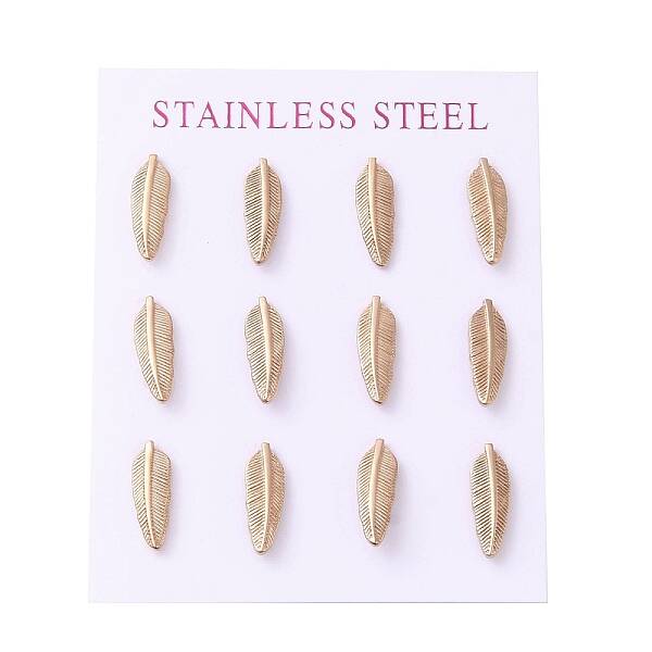Ion Plating(IP) 304 Stainless Steel Feather Stud Earrings