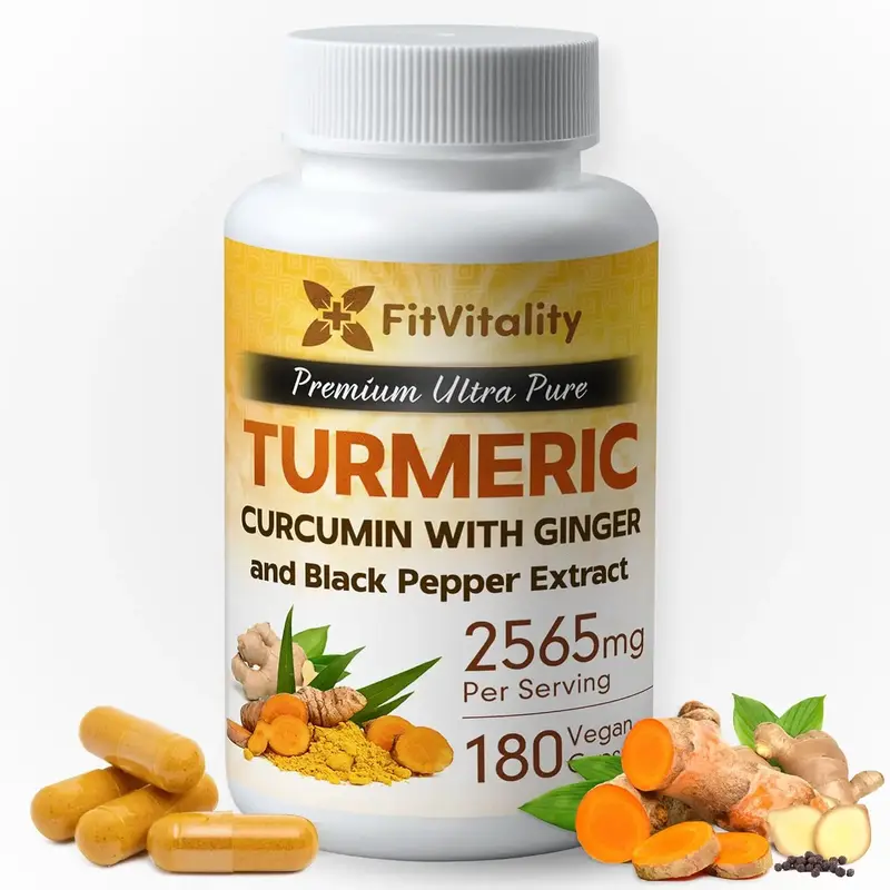 Turmeric Curcumin 2565 mg, 180 Capsules, 95% Curcuminoids & BioPerine Black Pepper Extract, Extra Strength Turmeric Supplemen...