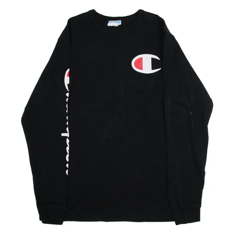 CHAMPION Mens T-Shirt Black Long Sleeve M