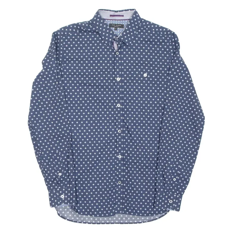 TED BAKER Mens Shirt Blue Spotted Long Sleeve XS