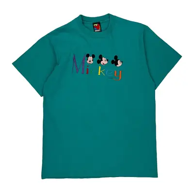 Mickey Mouse Disney Graphic T-Shirt - Large Green Cotton
