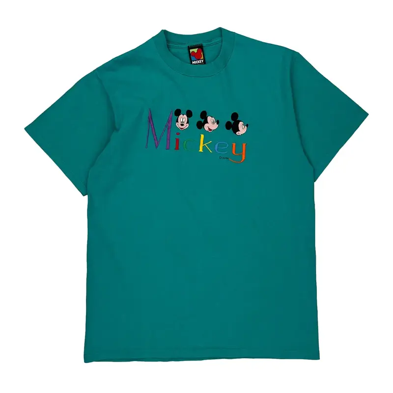Mickey Mouse Disney Graphic T-Shirt - Large Green Cotton