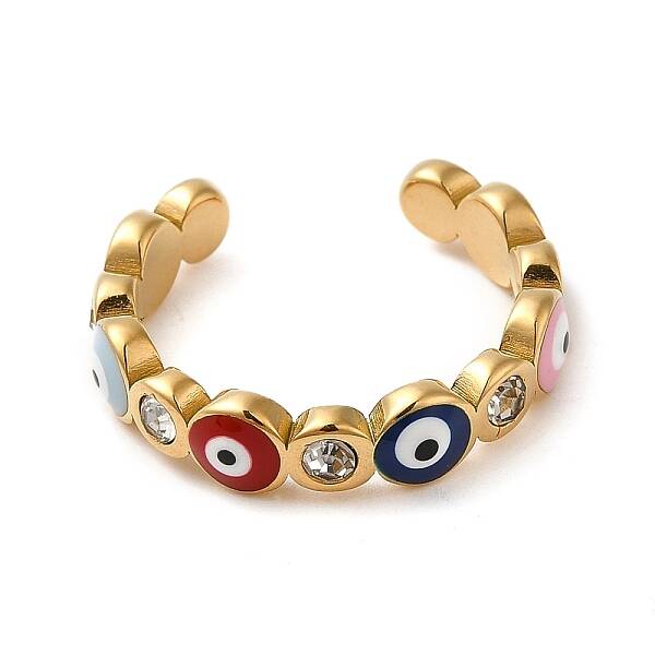 PVD Vacuum Plating 304 Stainless Steel Enamel Evil Eye Open Cuff Rings