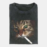 Cool Smoking Cat T-Shirt - Funny Grunge Aesthetic Cat Graphic Tee, Edgy Feline Meme Shirt shirts women Cotton funny graphic t...