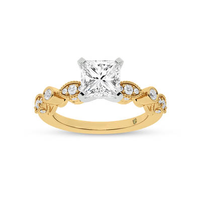 Arcan Vintage Inspired Bezel and Pavé Set Princess Cut Lab Diamond Engagement Ring | 18K Yellow Gold 2 7/8 CT. TW.