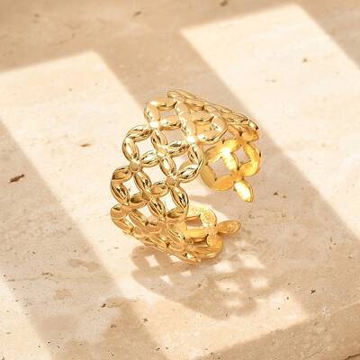 Flower 304 Stainless Stee Open Cuff Rings for Women