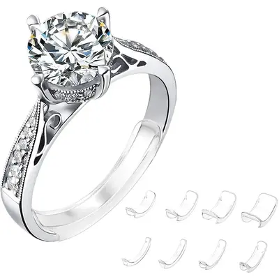 Invisible Ring Size Adjuster, 8 Counts Virtually Invisible Ring Adjuster with Assorted Sizes, Easy to Use & Soft Size Adjust...