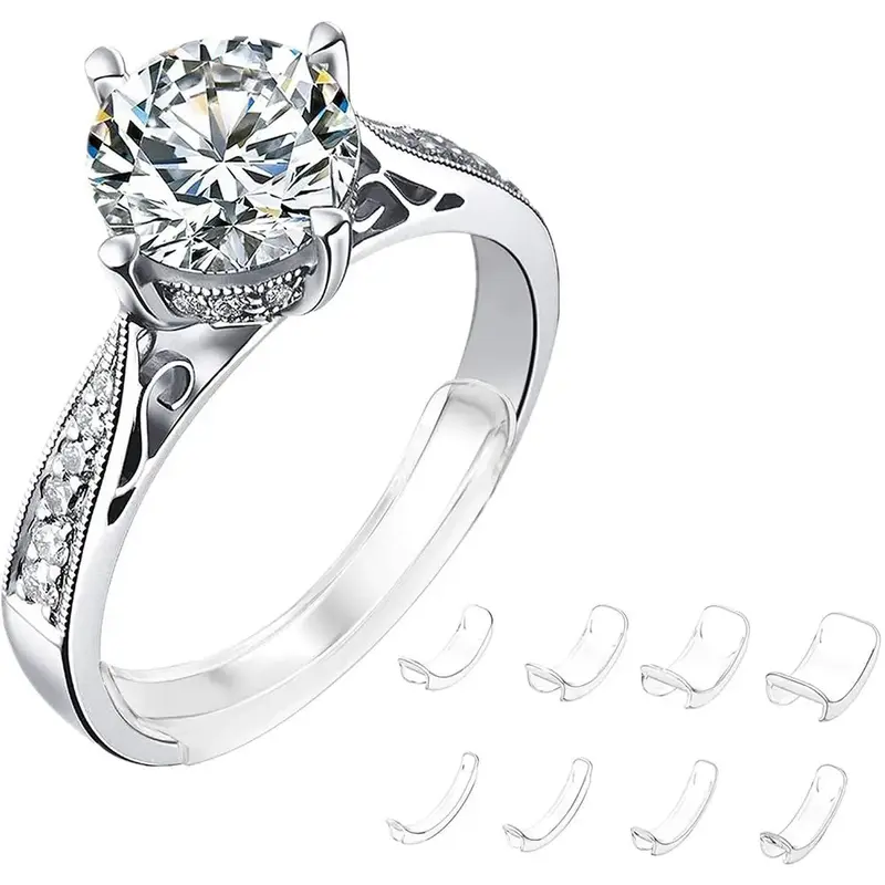 Invisible Ring Size Adjuster, 8 Counts Virtually Invisible Ring Adjuster with Assorted Sizes, Easy to Use & Soft Size Adjust...