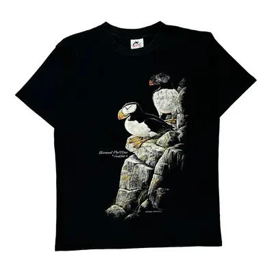 Single Stitch Harlequin Graphic T-Shirt - Large Black Cotton