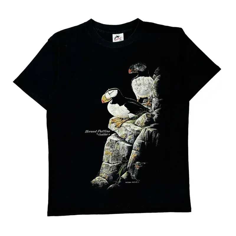 Single Stitch Harlequin Graphic T-Shirt - Large Black Cotton