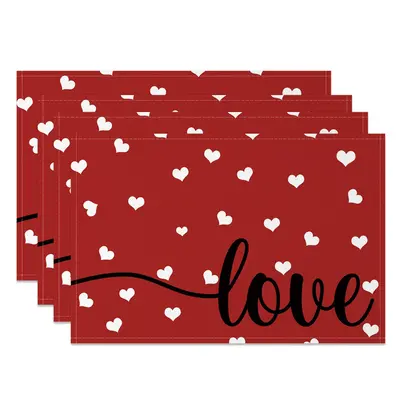 Aperturee Romantic Cute Love Valentines Day Set Of 4 Placemats, 14x12 Inch, 15.8 USD, NYLX00564-S, placemats