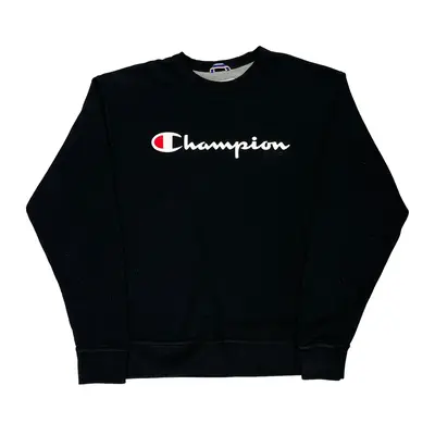 Champion Spellout Sweatshirt - Medium Black Cotton Blend