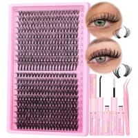 Natural lash cluster kit (30D+40D) - wispy D-curl extensions (8-16mm) with bond, seal & tweezers for waterproof volume.