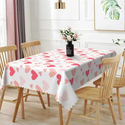 Red Little Repeat Heart White Rectangle Tablecloth - Aperturee