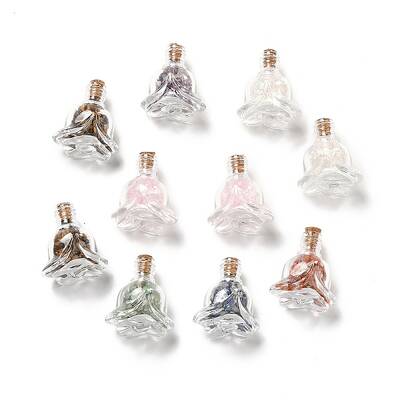 Mixed Gemstones Chips in Rose Glass Bottle Display Decorations