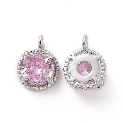 Brass Pendants with Pink Glass