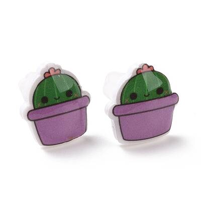 Acrylic Cute Plants Stud Earrings with Plastic Pins for Women