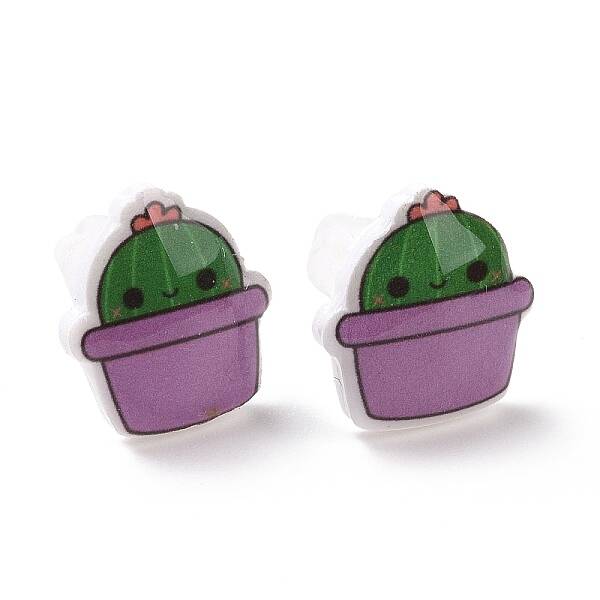 Acrylic Cute Plants Stud Earrings with Plastic Pins for Women