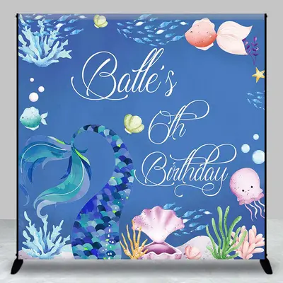 Blue Undersea Lives Bubble Custom Birthday Backdrop - Aperturee