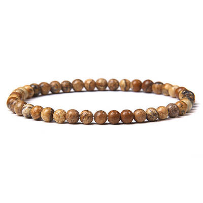 4mm Round Natural Picture Jasper Beads Bracelet for Men
