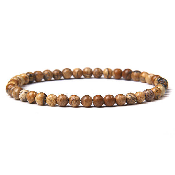 4mm Round Natural Picture Jasper Beads Bracelet for Men
