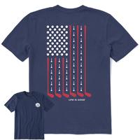 Men's Vertical USA Flag Golf Short Sleeve Crusher Tee, Goft Shirt, Graphic Tee for Men, for Women Classic Cotton Sport