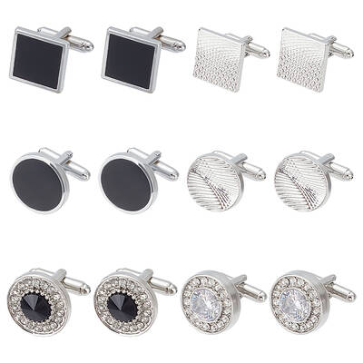 6 Pairs 6 Styles Alloy/Iron Cufflinks for Men