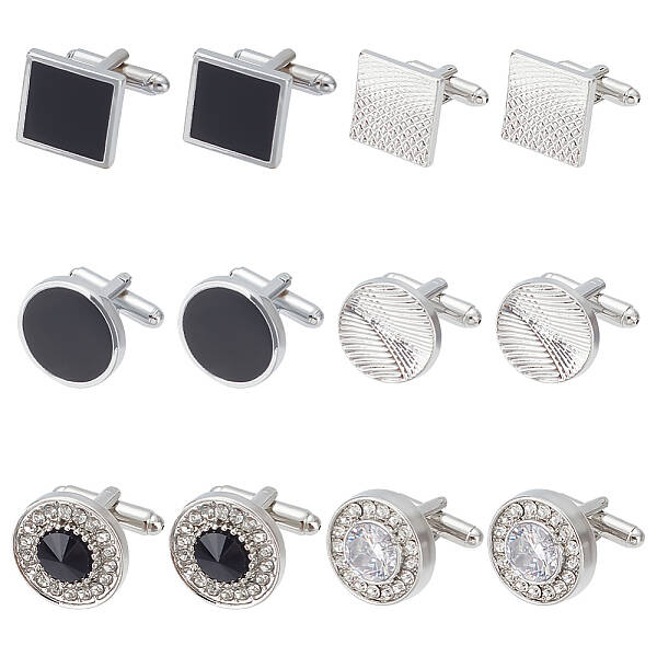 6 Pairs 6 Styles Alloy/Iron Cufflinks for Men
