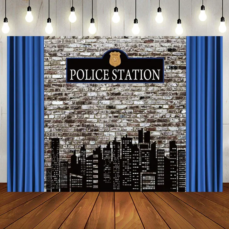 Aperturee Police Station Retro Brick Wall Photo Backdrop - Aperturee