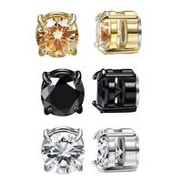 2 Pairs Stainless Steel Magnetic Stud Earrings for Men Women Non-piercing CZ Hypoallergenic 6-8mm