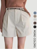 Women's Solid Color Button Shorts, Casual Fitted Pocket Design Straight Leg Shorts for Daily Wear, Ladies Bottoms for All Sea...