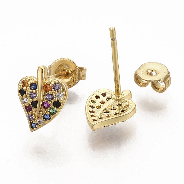 Brass Micro Pave Colorful Cubic Zirconia Stud Earrings