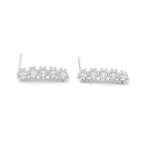 Rectangle Rack Plating Brass Cubic Zirconia Stud Earrings for Women