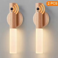 2 Pieces Modern Beech LED Wall Sconce with Motion Sensor-Rechargeable, Magnetic Night Light, Suitable for Bedroom, Stairs and...