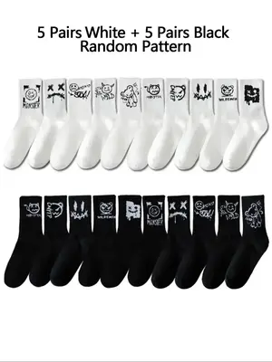 Men's Random Cartoon Print Athletic Socks, Casual Moisture Wicking Sports Crew Socks,  Leg Warmers, Soft Comfy Breathable Spo...