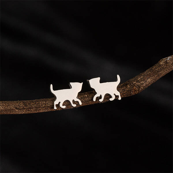 Stainless Steel Cat Shape Stud Earrings