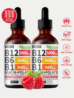 Vitamin B12 Raspberry Liquid Supplement Drops with B6, B1, Niacin & Folate - Edible Support for Energy, Brain & Heart, Non-GM...