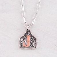 Initial Western Etched Ear Tag - Simple Design with Silver Chain - Featuring your initial